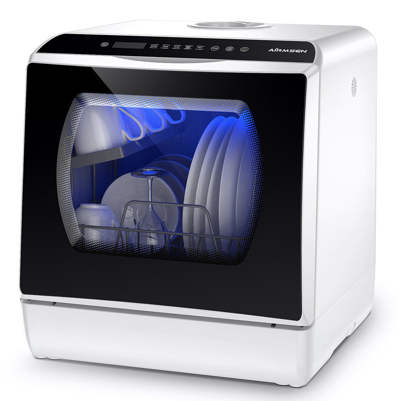 AIRMSEN 50 Decibel dBA White Portable Countertop Dishwasher with 5